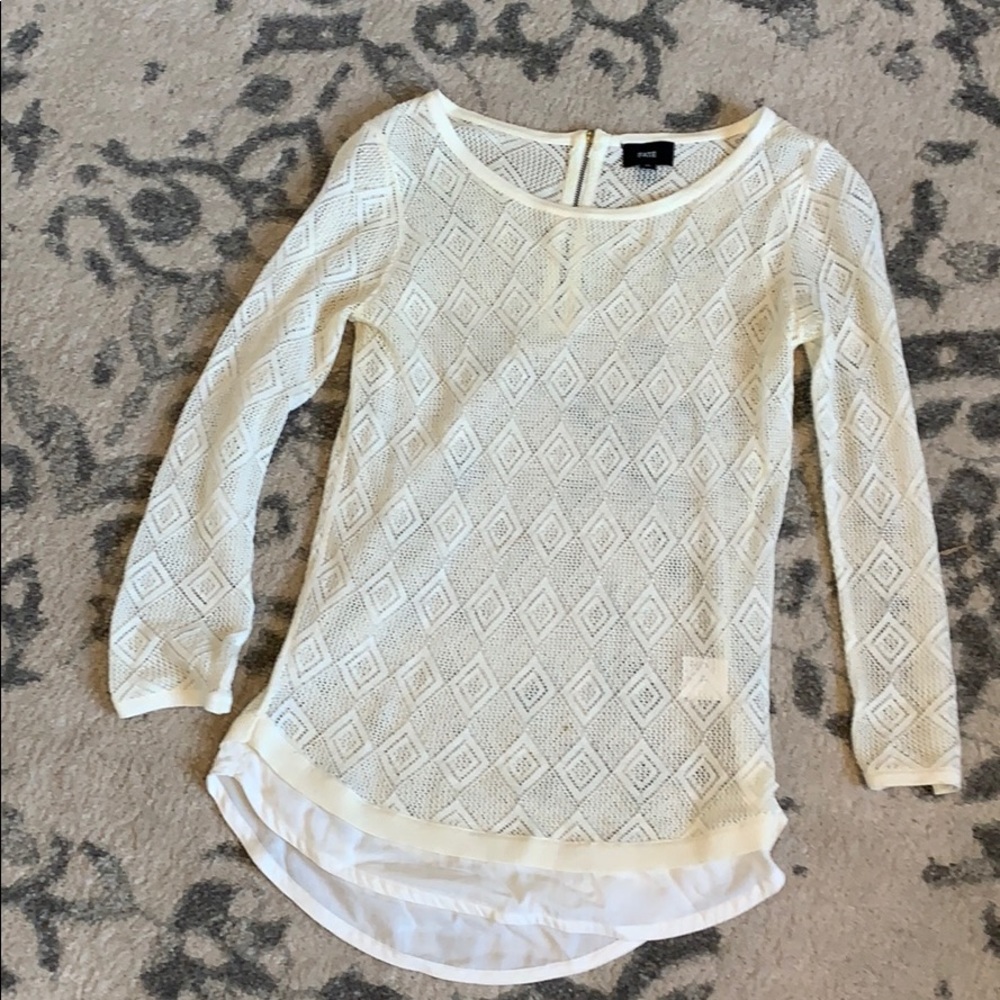 Ivory crocheted long sleeve top